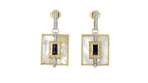 Mother-of-Pearl and 1.30 ct. t.w. Sapphire Drop Earrings with .20 ct. t.w. White Topaz in 18kt Gold Over Sterling
