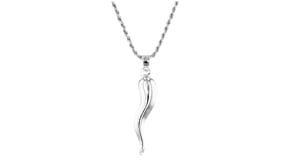 Mens Sterling Silver Italian Horn Pendant Necklace