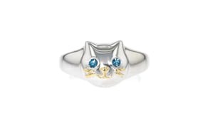 London Blue Topaz Sterling Silver Cat Ring with 18kt Gold Over Sterling