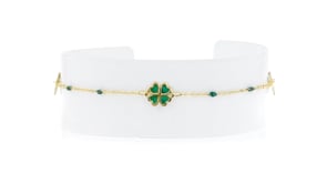 Italian Green Enamel Clover Station Bracelet in 14kt Yellow Gold