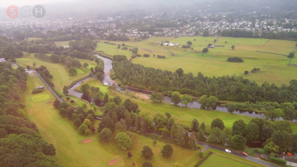 A video using drone footage of a golf day