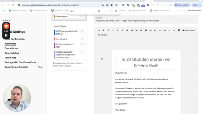 E-Mails anpassen in Acuity