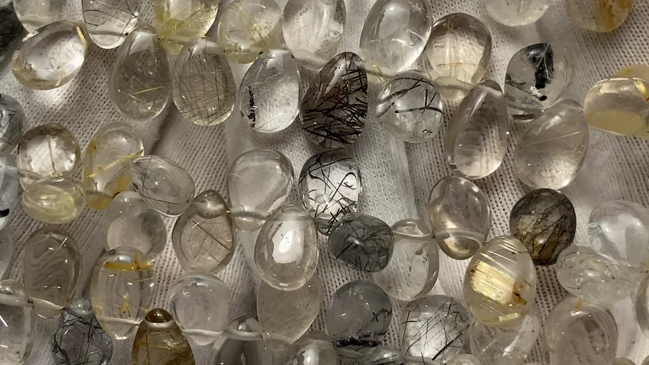 動画】ルチルクォーツ×トルマリンクォーツAA++ ペアシェイプ(プレーン