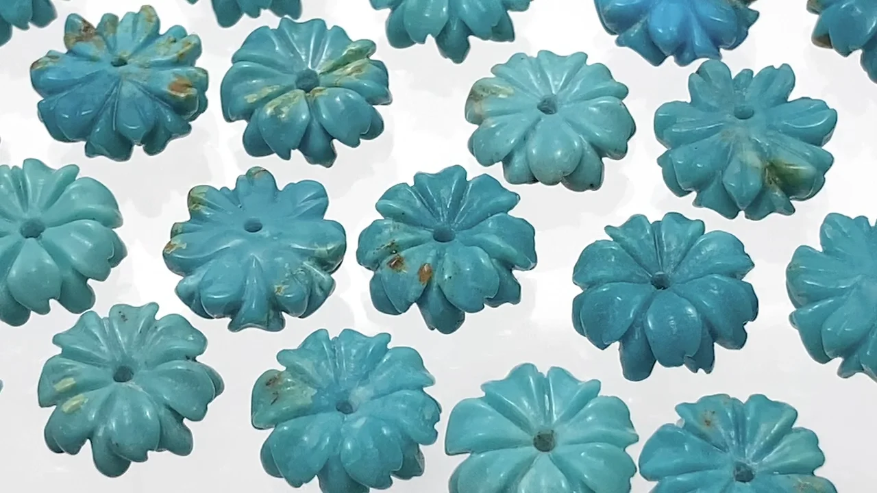 ターコイズ フラワー12mm ブルー 【中央穴】 2個｜天然石ビーズの卸