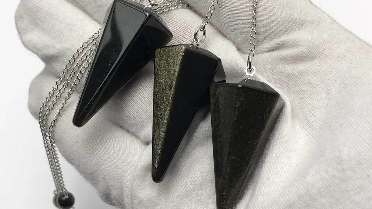 ゴールデンオブシディアン カット入りペンデュラム36×19×19mm チェーン