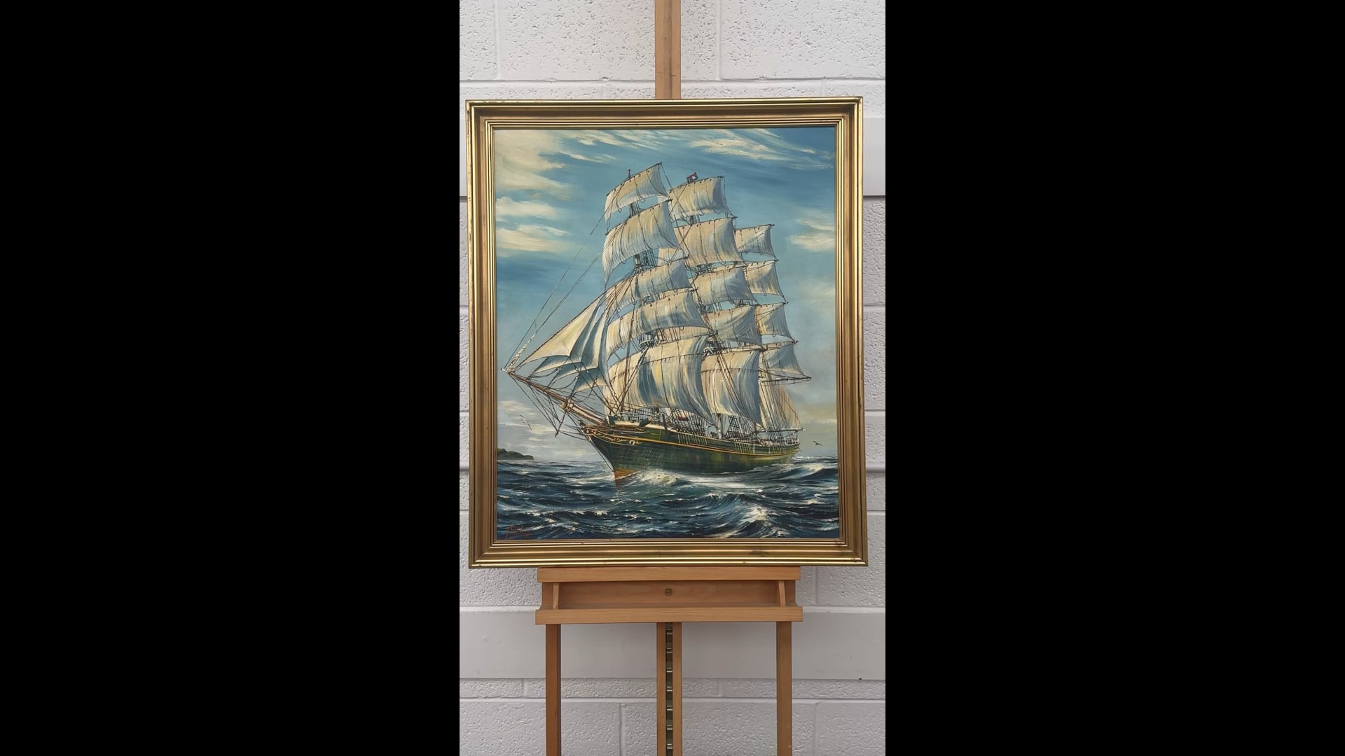 J Bishop - Thermopylae Clipper Sailing Ship at Sea - Vintage 20th