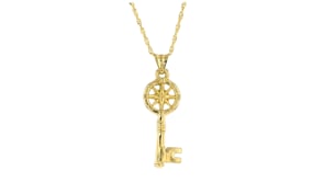 Italian 18kt Gold Over Sterling Compass Skeleton Key Pendant Necklace