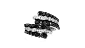 1.50 ct. t.w. Black and White Diamond Bypass Ring in Sterling Silver