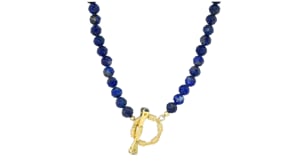 Lapis Bead Toggle Necklace with London Blue Topaz in 18kt Gold Over Sterling
