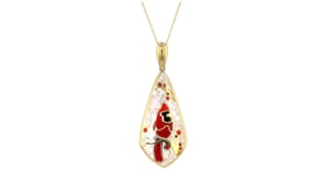 Mother-of-Pearl and Multicolored Enamel Cardinal Mosaic Pendant Necklace in 18kt Gold Over Sterling