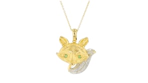 .20 ct. t.w. Diamond Fox Pendant Necklace with Tsavorites in 18kt Gold Over Sterling