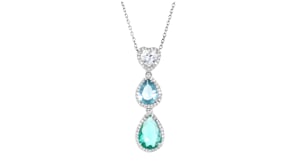 1.00 ct. t.w. CZ Heart Pendant Necklace with 2.00 Carat Green Simulated Tourmaline and 1.50 Carat Simulated Aquamarine