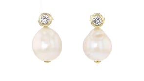Italian 12-13mm Cultured Pearl and .40 ct. t.w. CZ Drop Earrings in 18kt Gold Over Sterling