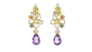 Mother-of-Pearl and 5.50 ct. t.w. Multi-Gemstone Flower Drop Earrings in 18kt Gold Over Sterling