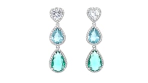 Italian 2.20 ct. t.w. CZ Heart Drop Earrings with 4.00 ct. t.w. Simulated Green Tourmalines and 3.20 ct. t.w. Simulated Aquamari