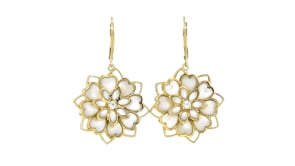 Mother-of-Pearl Flower Drop Earrings with .10 ct. t.w. White Topaz in 18kt Gold Over Sterling