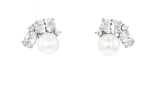 7-7.5mm Cultured Pearl and 2.60 ct. t.w. CZ Earrings in Sterling Silver