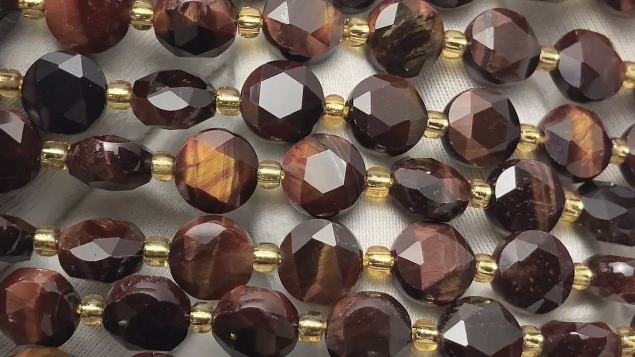 レッドタイガーアイ 六芒星コインカット8×8×5mm 1連｜天然石ビーズの卸