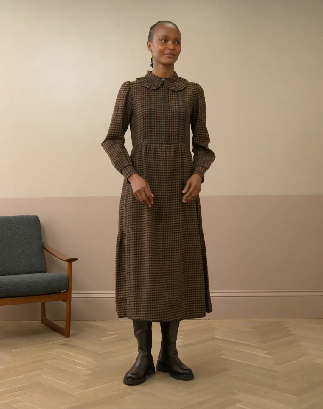 brown gingham seersucker zacara dress Avec Les Filles Women's Gingham Square-Neck Mini Dress - Beige Gingham main image 1