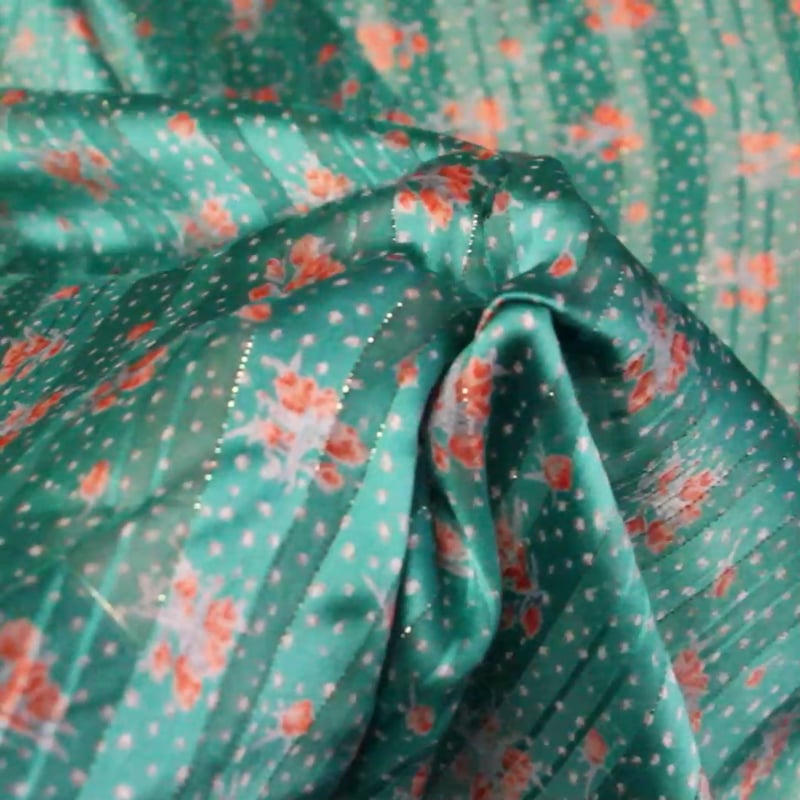 Vidéo: Mousseline bande satin rayure lurex - Fleurs oranges