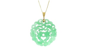 Carved Jade Phoenix Pendant with 14kt Yellow Gold