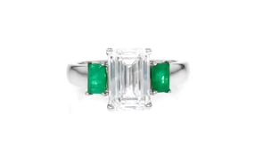3.00 Carat Lab-Grown Diamond Ring with .50 ct. t.w. Emeralds in 14kt White Gold