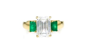 3.00 Carat Lab-Grown Diamond Ring with .50 ct. t.w. Emeralds in 14kt Yellow Gold