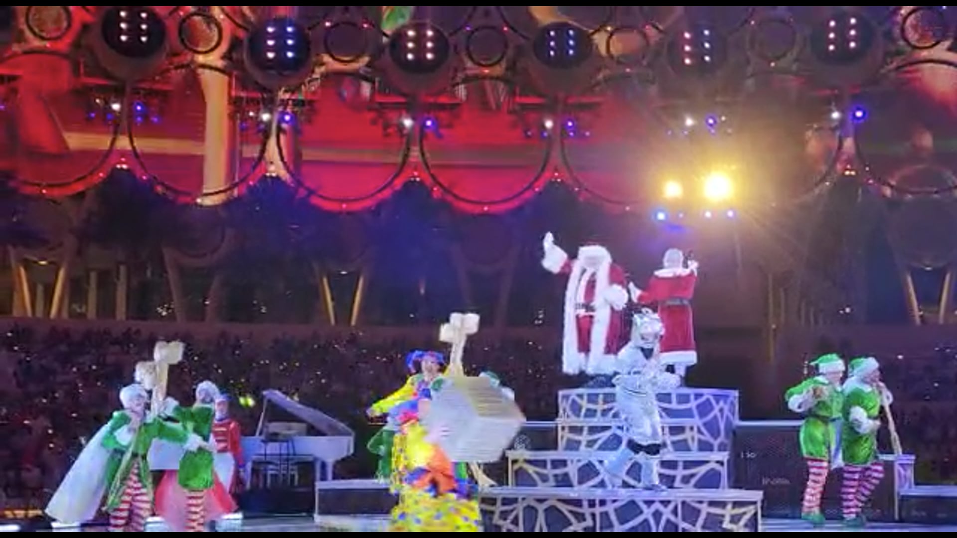 Santa on stage in the Al Wasl dome at Expo city Dubai