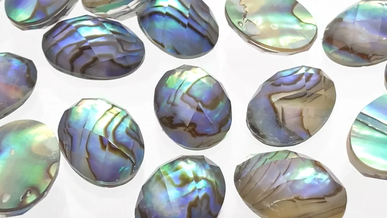 アバロンシェル×クリスタル オーバル カボションカット14×10mm 3