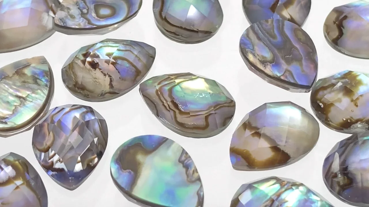 アバロンシェル×クリスタル ペアシェイプ カボションカット14×10mm 3個