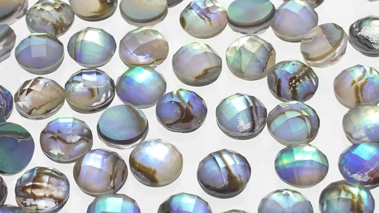 アバロンシェル×クリスタル ラウンド カボションカット6mm 3個