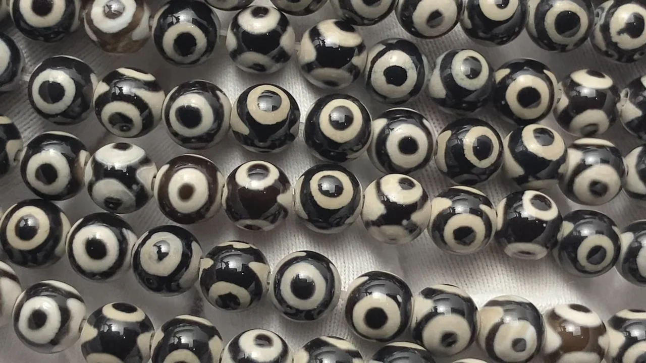 三眼天珠（さんがんてんじゅ） ラウンド6mm ブラック×ホワイト 1連