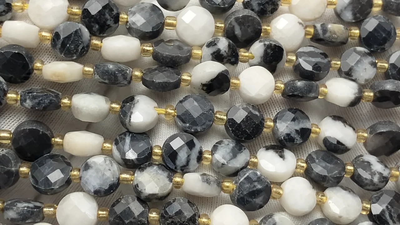 ゼブラジャスパー コインカット6×6×4mm 1連｜天然石ビーズの卸問屋