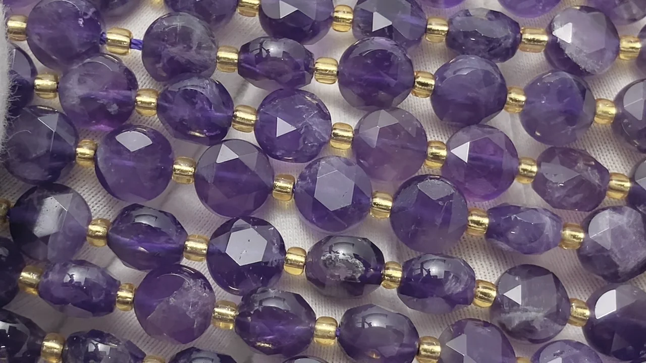 アメジスト 六芒星コインカット8×8×5mm 1連｜天然石ビーズの卸問屋