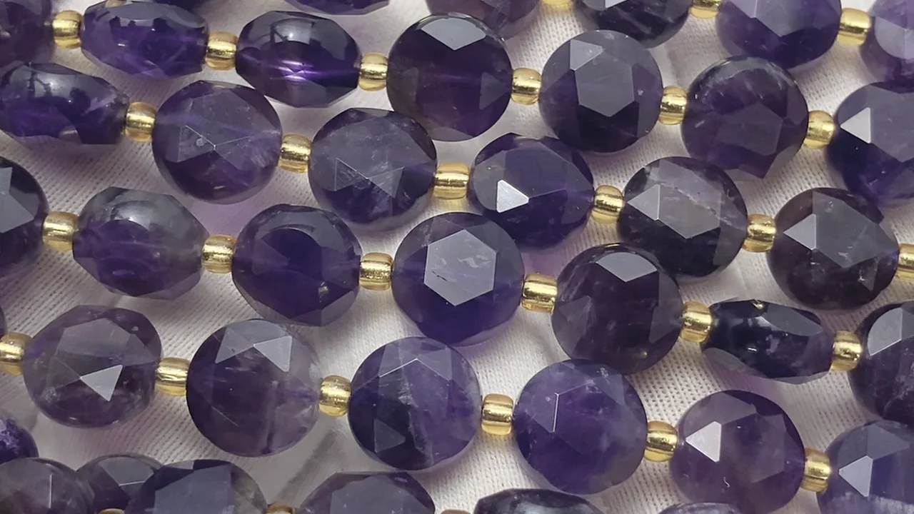 アメジスト 六芒星コインカット10×10×6mm 半連/1連｜天然石ビーズの卸
