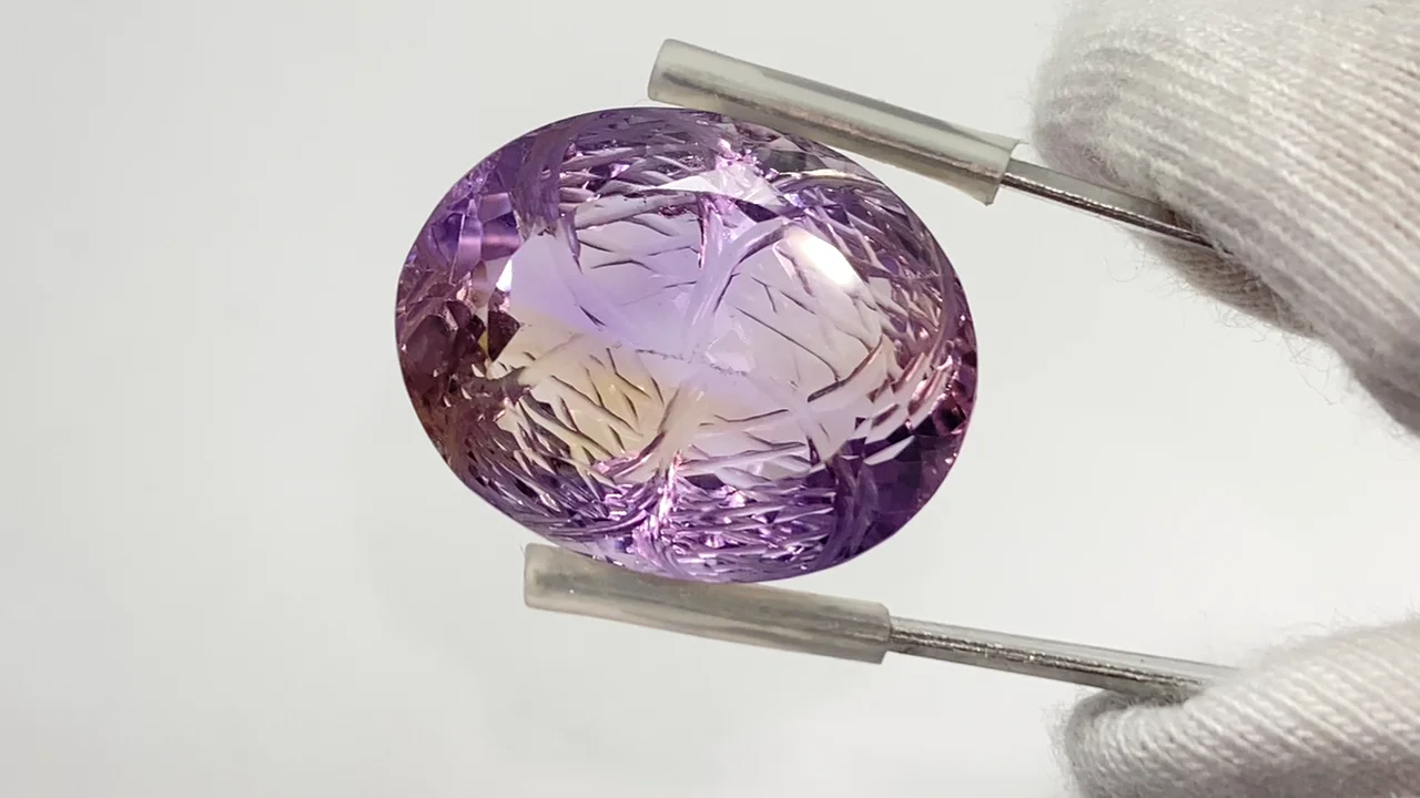 動画】【1点もの】宝石質アメトリンAAA- ルース 彫刻入りファセット