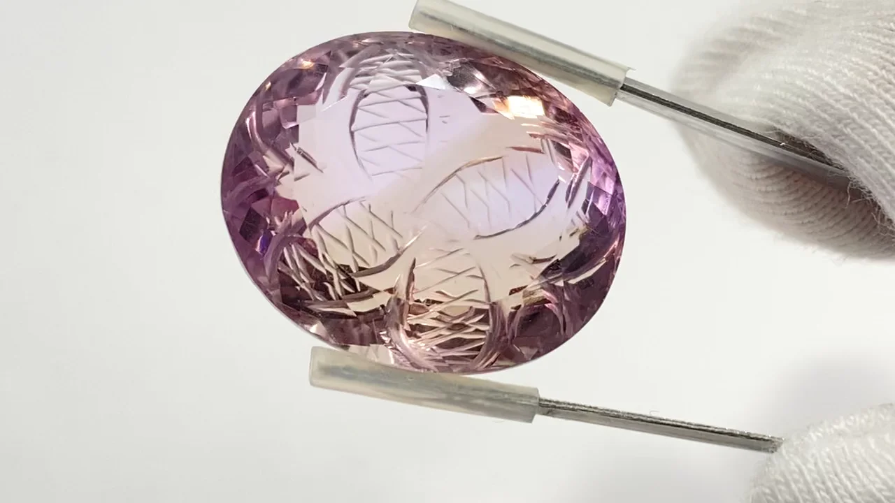 宝石質アメトリン AAA- ルース 彫刻入りファセットカット 1個 NO.37【1