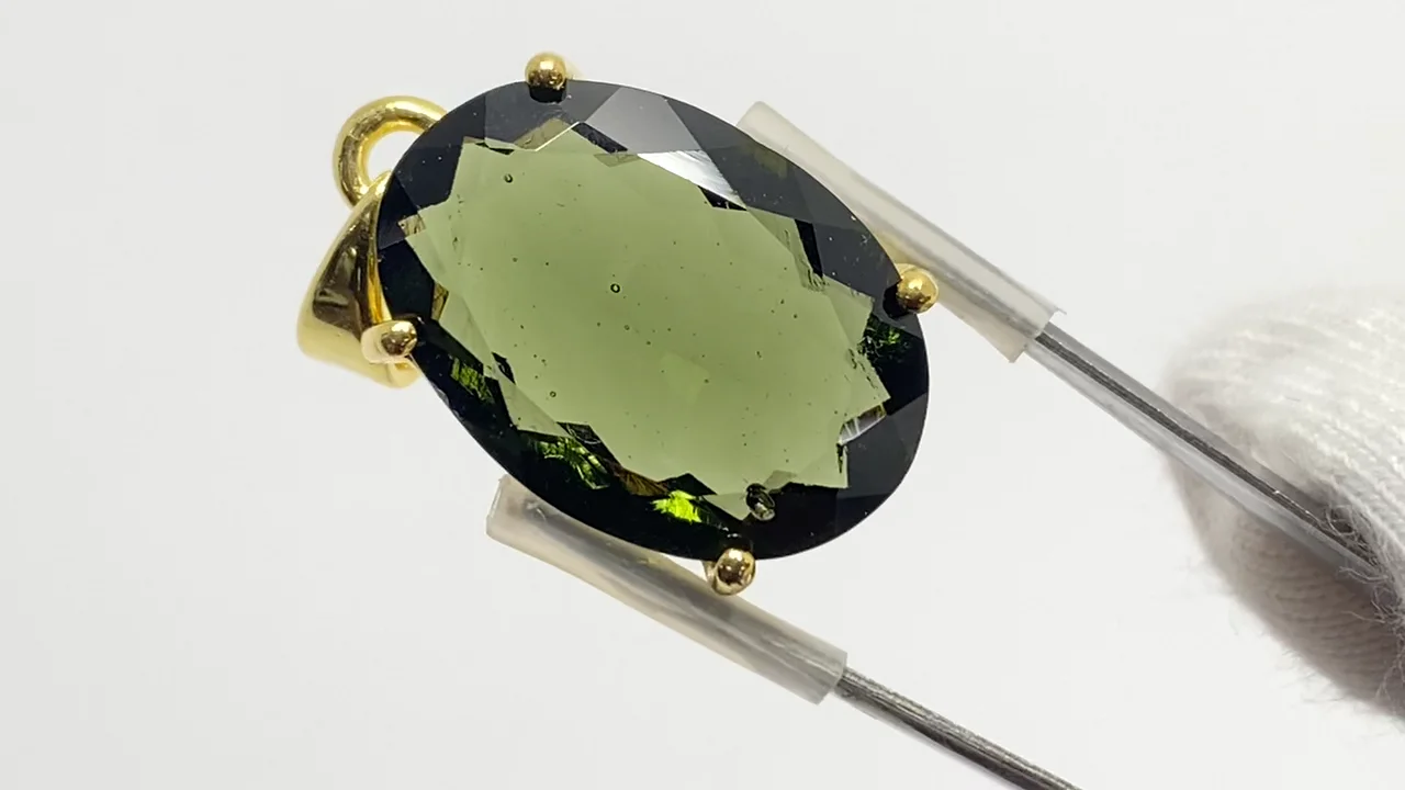 動画】【1点もの】モルダバイトAAA ファセットカットペンダントトップ