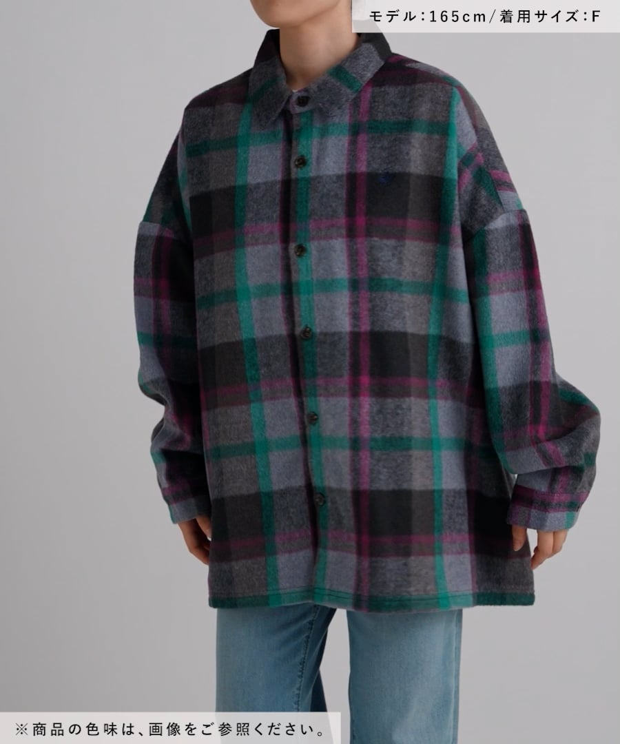 新品】シャギーチェックシャツFサイズグリーンレプシィムLEPSIM