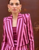 Video: Pink striped tailored jacket with tuxedo collar