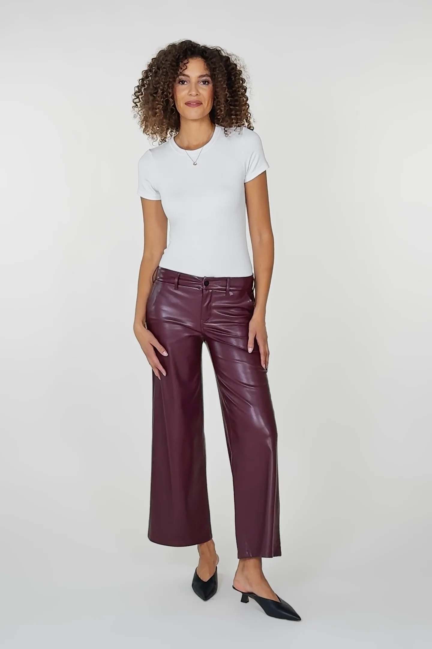 Vegan Stretch Leather Wide Leg Trouser Pants Sculpt-Her
