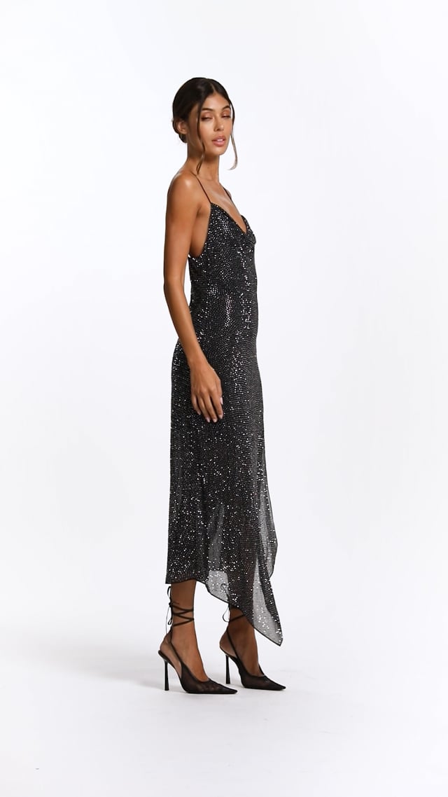 HARMONY EMBELLISHED SLIP DRESS in BLACK | ALICE + OLIVIA