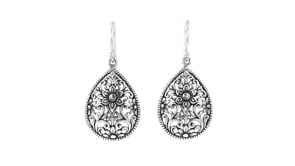Sterling Silver Bali-Style Floral Filigree Teardrop Earrings