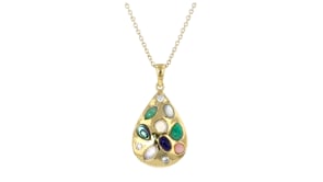 Multi-Gemstone Teardrop Pendant Necklace with .18 ct. t.w. Lab-Grown Diamonds in 18kt Gold Over Sterling