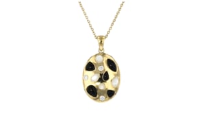 Onyx, Mother-of-Pearl and .17 ct. t.w. Lab-Grown Diamond Pendant Necklace in 18kt Gold Over Sterling