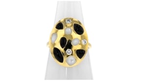 Onyx, Mother-of-Pearl and .19 ct. t.w. Lab-Grown Diamond Ring in 18kt Gold Over Sterling