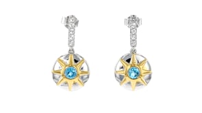 1.20 ct. t.w. White and Swiss Blue Topaz Drop Earrings in Sterling Silver and 18kt Gold Over Sterling