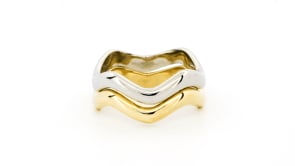 Italian Sterling Silver and 18kt Gold Over Sterling Jewelry Set: Two Wavy Rings