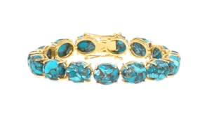 12x10mm Stabilized Mohave Turquoise Cabochon Bracelet in 18kt Gold Over Sterling