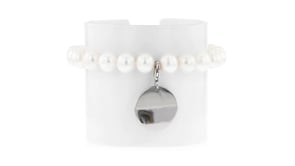 8-8.5mm Cultured Pearl Bracelet with Sterling Silver Personalized Disc Charm